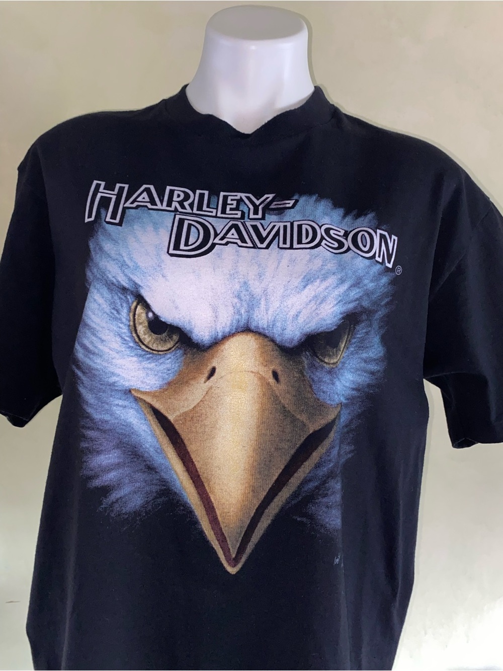 Harley-Davidson Vintage Black Tee with Blue and Brown 3D Eagle Graphic